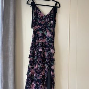 Lulus Floral Maxi Dress w adjustable shoulder ties